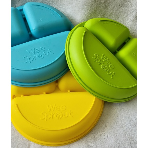 Wee Sprout Silicone Divided Plates Lot‎ of 3 Blue Green Yellow Baby Feeding - Picture 2 of 2